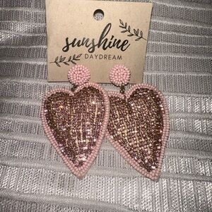 Pink Heart Beaded Earrings